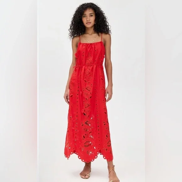 knee length dresses for ladies Porcelain Garden Red Midi Dress